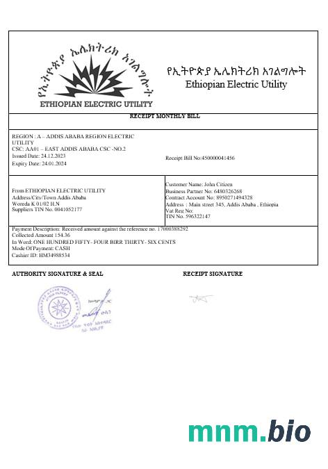Ethiopian electric rachunek za media in wordand PDF formats
